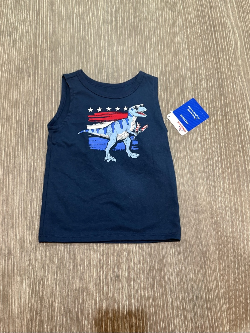 NWT Size 2T Way to Celebrate Navy Tank Top with Patriotic Dino Graphic